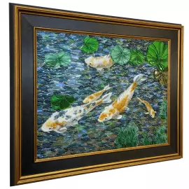 Панно декоративное из стекла "Золотые карпы кои"